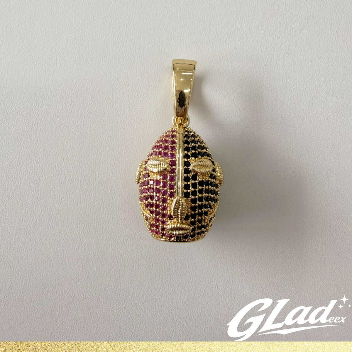 GLADEEX 14K Gold Plated Elegua Pendant Necklace, Red Black Orisha Face Charm with Rope Chain, Yoruba Santeria Ifa Inspired Jewelry for Men and Women - ewoptyappy