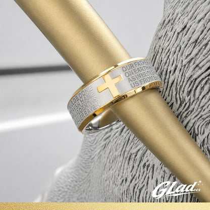 GLADEEX 14K Gold-Plated Lord’s Prayer Ring for Men & Women, Titanium Steel Cross Scripture Ring, Waterproof & Scratch-Resistant Christian Faith Jewelry - ewoptyappy