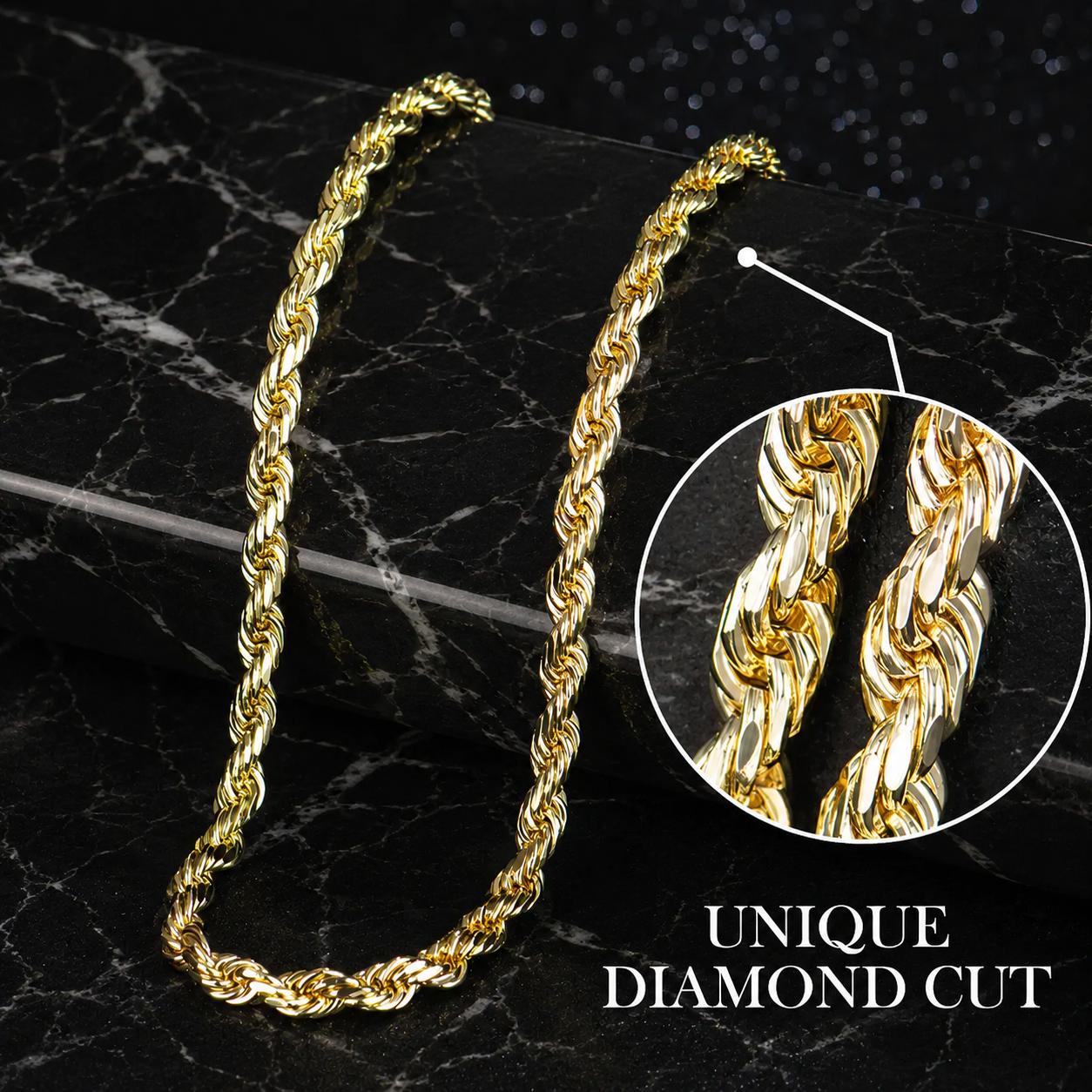 14K gold plated rope chain with enlarged diamond-cut link detail
