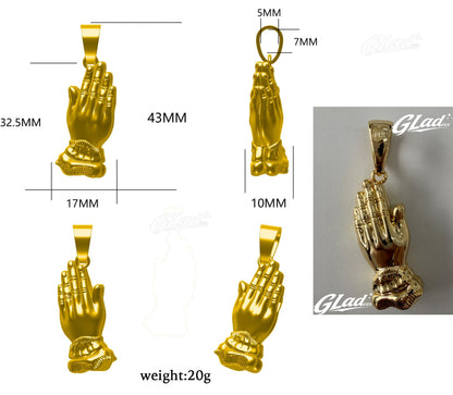 Gladeex 14K Gold Plated Praying Hands Pendant for Men and Women, Elegant Design, Perfect for Daily Wear and Special Occasions - ewoptyappy