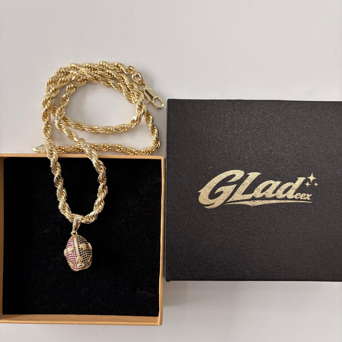 GLADEEX 14K Gold Plated Elegua Pendant Necklace, Red Black Orisha Face Charm with Rope Chain, Yoruba Santeria Ifa Inspired Jewelry for Men and Women - ewoptyappy