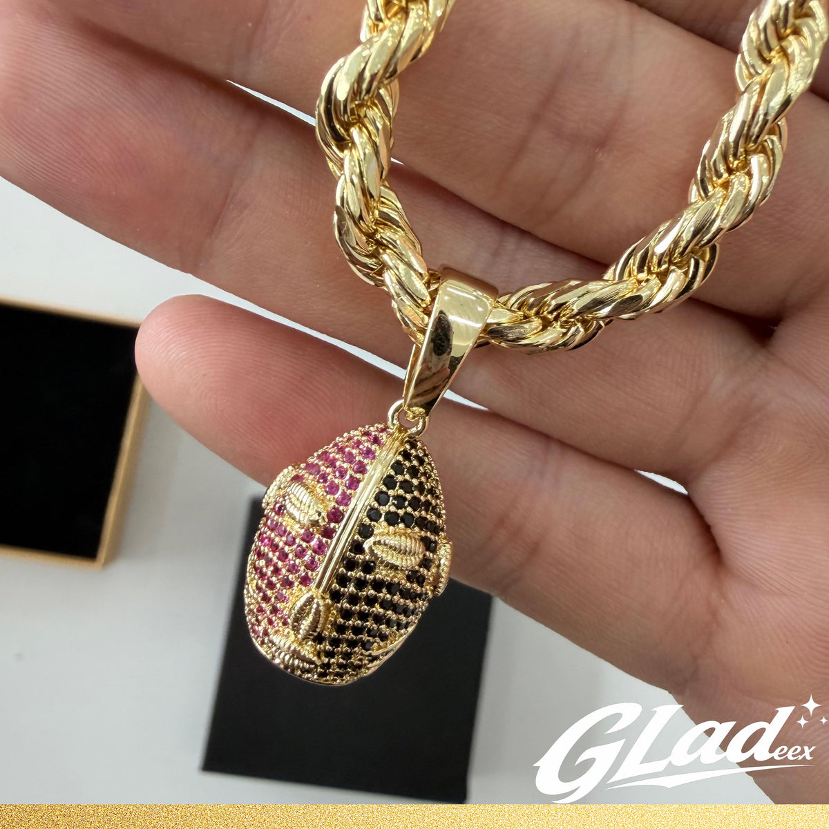 GLADEEX 14K Gold Plated Elegua Pendant Necklace, Red Black Orisha Face Charm with Rope Chain, Yoruba Santeria Ifa Inspired Jewelry for Men and Women - ewoptyappy