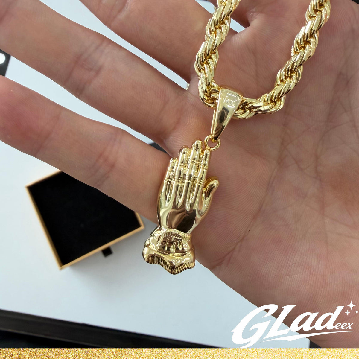 Gladeex 14K Gold Plated Praying Hands Pendant for Men and Women, Elegant Design, Perfect for Daily Wear and Special Occasions - ewoptyappy