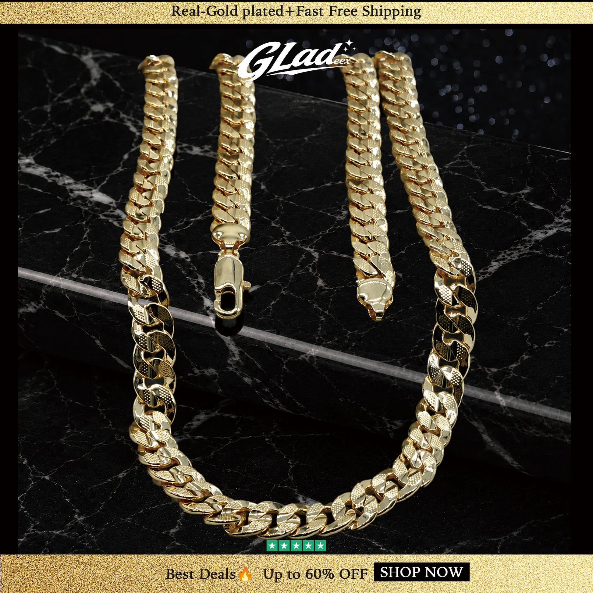 8mm 14K gold plated Miami Cuban link chain on black marble