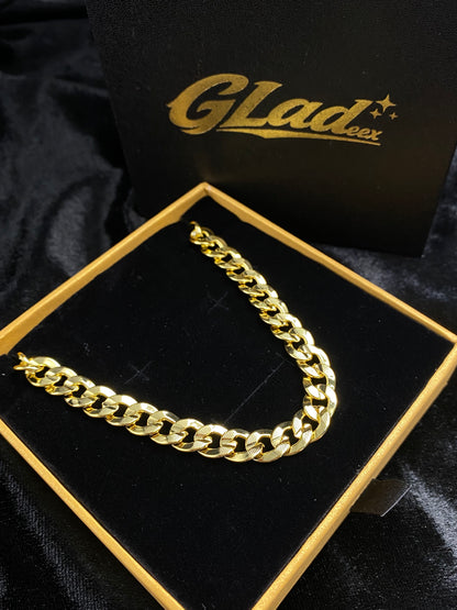 8mm 14K gold plated Cuban link chain displayed in an open GLADEEX gift box