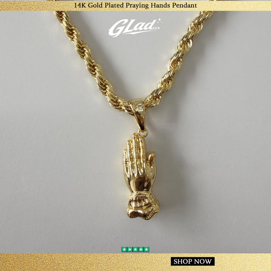 Gladeex 14K Gold Plated Praying Hands Pendant for Men and Women, Elegant Design, Perfect for Daily Wear and Special Occasions - ewoptyappy