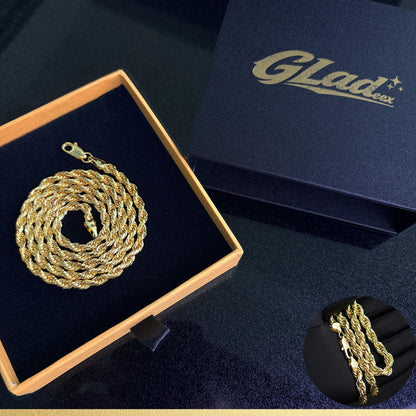 14K gold plated rope chain and bracelet set in a GLADEEX gift box