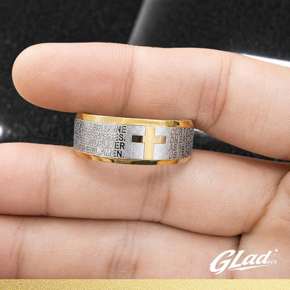 GLADEEX 14K Gold-Plated Lord’s Prayer Ring for Men & Women, Titanium Steel Cross Scripture Ring, Waterproof & Scratch-Resistant Christian Faith Jewelry - ewoptyappy