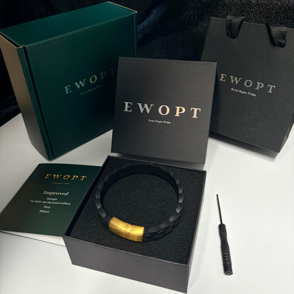 Black silicone bracelet with gold plated clasp, gift box and adjustment tool